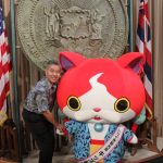 Governor Ige with Hawaii Tourism Japan kids ambassador Jimbanyan