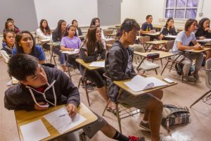 Students attended a speech class at Roosevelt High School this month, part of the Early College curriculum gaining steam in the public schools system. photo: Dennis Oda, Star-Advertiser