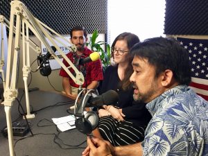 IT TAKES A VILLAGE: Scott Morishige, Erin Rutherford and Jay Parasco in the studio.