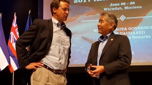 Governor Ige talks with Gov. Steve Bullock of Montana at a recent WGA meeting.