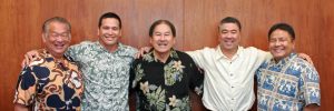 Former HDOT director Ford Fuchigami (center) with deputies Darrell Young, Ed Sniffen, Ross Higashi and Jade Butay.