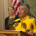 At podium: Gov. Ige and DOH Director Ginny Pressler