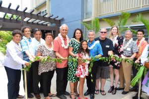 AFFORDABLE RENTALS: Gov. Ige, Ahe Group CEO Makani Maeva and her daughter join officials and residents at a recent Waipahu Tower blessing.