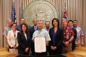 FOR THE KEIKI: Gov. Ige, state leaders and legislators at the signing ceremony for the Early Childhood State Plan. 