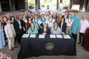 GLOBAL GOALS, LOCAL ACTION: Gov. Ige joined House speaker Scott Saiki, Senate president Ron Kouchi and other community leaders April 18 at the Capitol to celebrate the state as a Untied Nations partner.