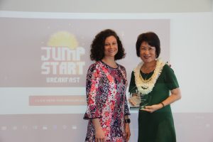 First lady Dawn Amano-Ige was recognized for her leadership and named to the School Breakfast Hall of Fame by Summer Kriegshauser, senior program manager of the national No Kid Hungry campaign.