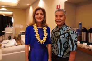 Former ambassador to Japan Caroline Kennedy with the governor at the U.S. Conference of Mayors in Honolulu.
