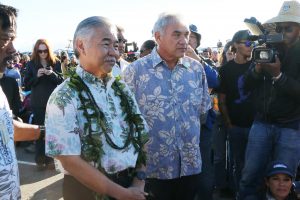 Governor Ige and William Aila,Jr. director of the Department of Hawaiian Home Lands, went to Mauna Kea to meet with those protesting the TMT project.