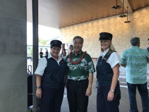 Customers can ride the electric tram with "conductors" at Kahului Airport's new rental car facility.