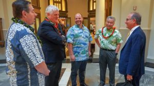 Governor Ige and Chief Justice Mark Recktenwald join DOH's Eddie Mersereau and judicial speakers at the Mental Health Summit.