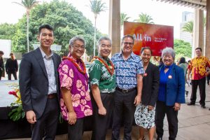 Governor Ige and legislators gather at the state Capitol for a 2020 census rally.