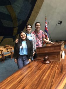 Alexandra Abinosa, Daniela Lopez and Zach Espino at the state Capitol for the Secondary Student Conference.
