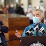 Governor Ige and Lt. Gov. Green at the Daniel K. Inouye International Airport.