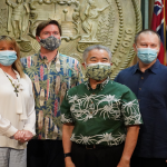 The Anderson family from Waioli Kitchen and Bake Shop with Governor Ige after the bill signing.