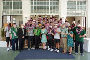 WARRIOR PRIDE: Governor and Mrs. Ige honored the NCAA champion UH men’s volleyball team at Washington Place.