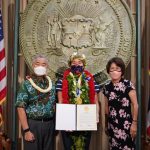 Governor and Mrs. Ige honor Olympic gold medal winner and surfing champion Carissa Moore.