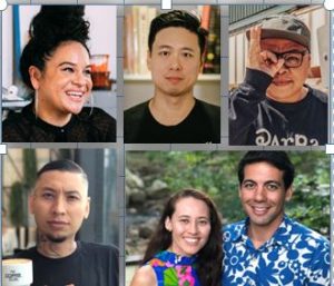 : Hawai‘i artists to be featured in ‘NFT for Good’: (Clockwise from top left) Shar Tuiasoa, Jasper Wong, Woes, Roxanne and Matthew Ortize (Wooden Wave) and Lucky Olelo.