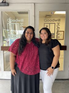 Goodwill counselor Siniva (left) connected recent graduate Morning-Glory to remote work.
