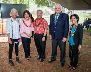 Guests at the graduation ceremony included (from left): Hawai‘i Friends for Restorative Justice director Lorenn Walker, First Lady Dawn Amano-Ige, Governor Ige, Chief Justice Mark Recktenwald and Rep. Linda Ichiyama.