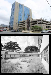 BEFORE AND AFTER: An under-utilized piece of land has been transformed into a new affordable rental Hale Kālele, and youth center.