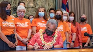 Moms Demand Gun Action joined Governor Ige at HB 2075 bill signing.